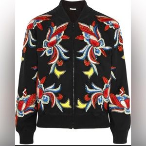 Alice and Olivia Felisa Bomber Black XS Silk Embellished Red Yellow Blue